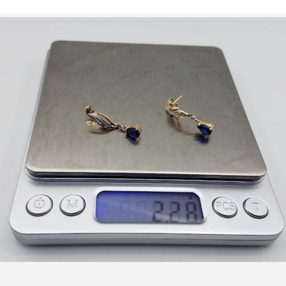 Preloved Solid 10k Blue Spinel Dangle Earrings - image 5